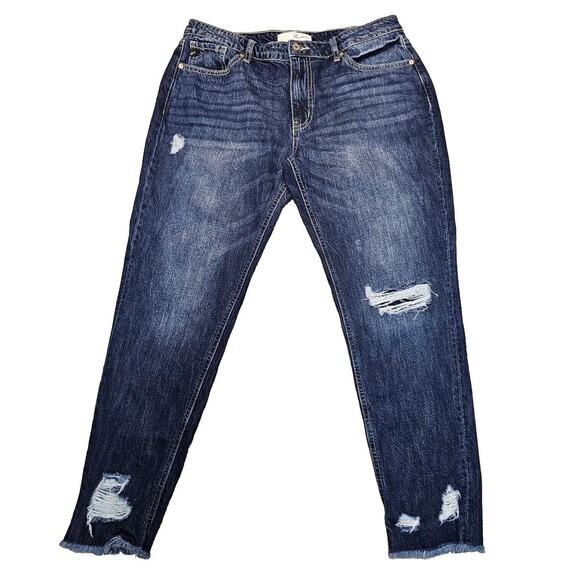 KanCan Jeans 13x30 Mount Pleasant High Rise Boyfriend Stretch Whiskered Raw Hem - Picture 2 of 13